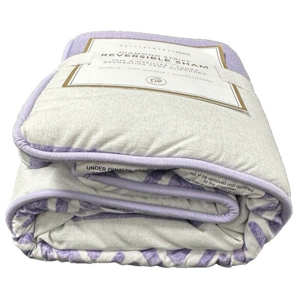 Pottery Barn Teen Diamond Stripe Lavender and White Reversible Standard Sham - Picture 2 of 5
